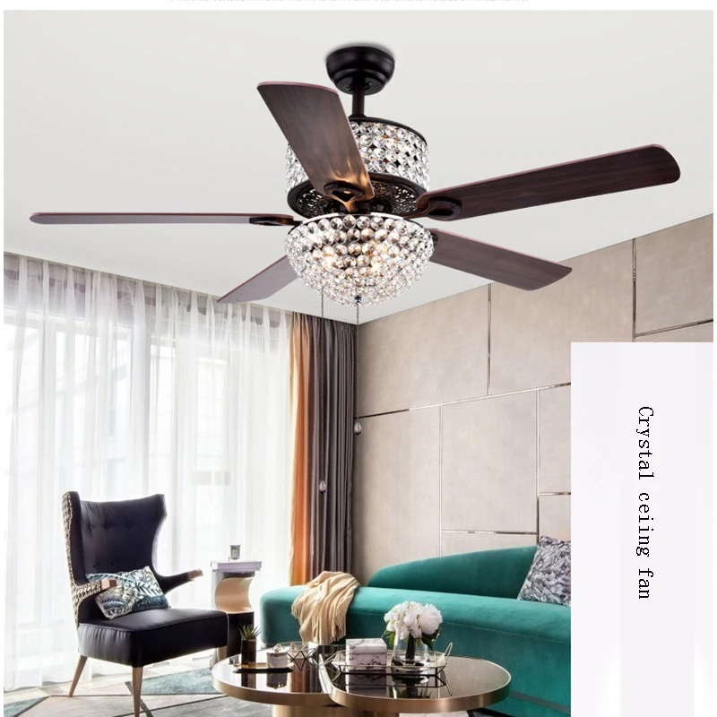 Tuya Smart Crystal Ceiling Fan LED Light Gold Chrome Strong Wind Ceiling Fan Lamp Bedroom Living Room 42in 52Inch Remote Control