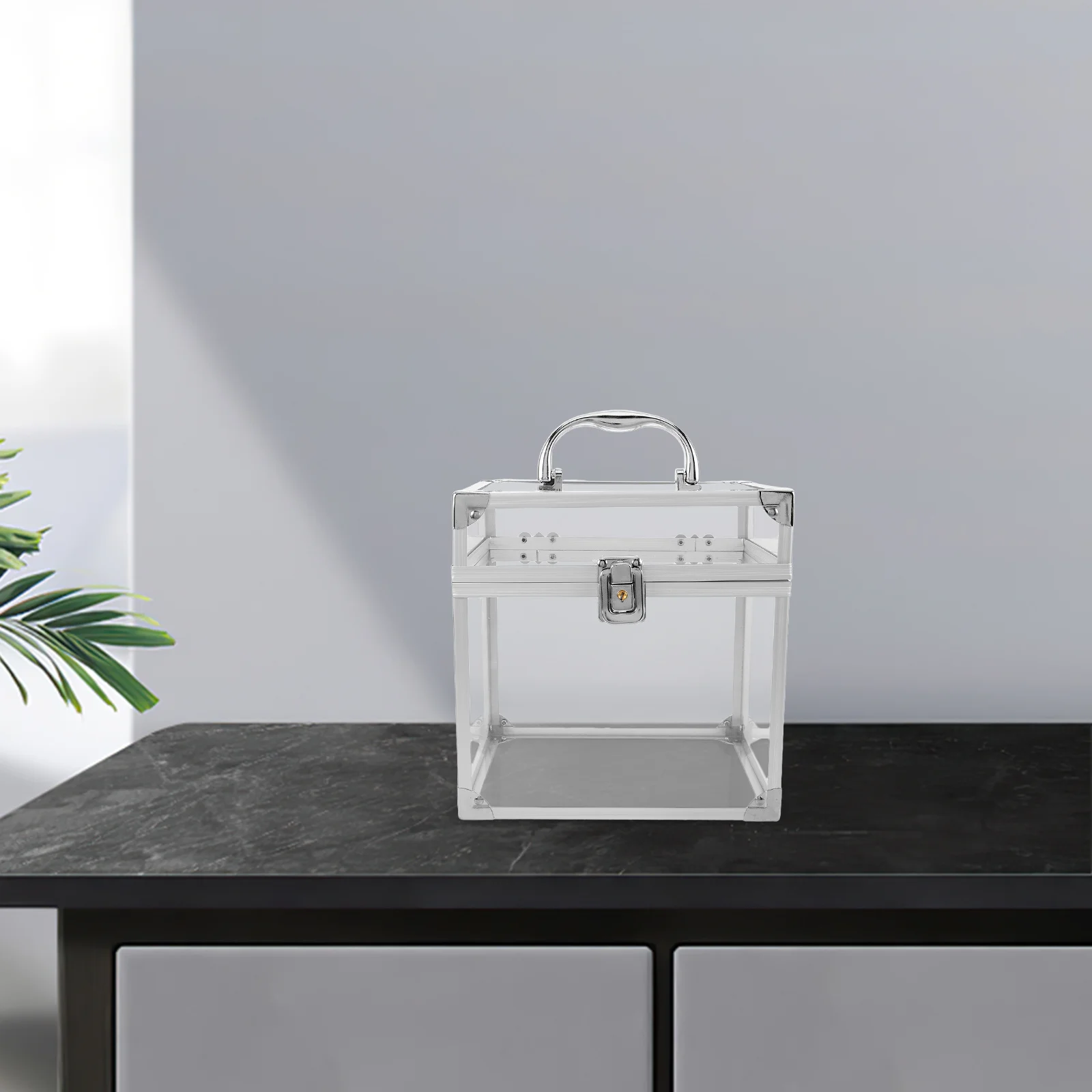 

Vinyl Record Storage Box Clear Acrylic Organizer with Carry Handle for Home Desktop Storage Holder Record Collection