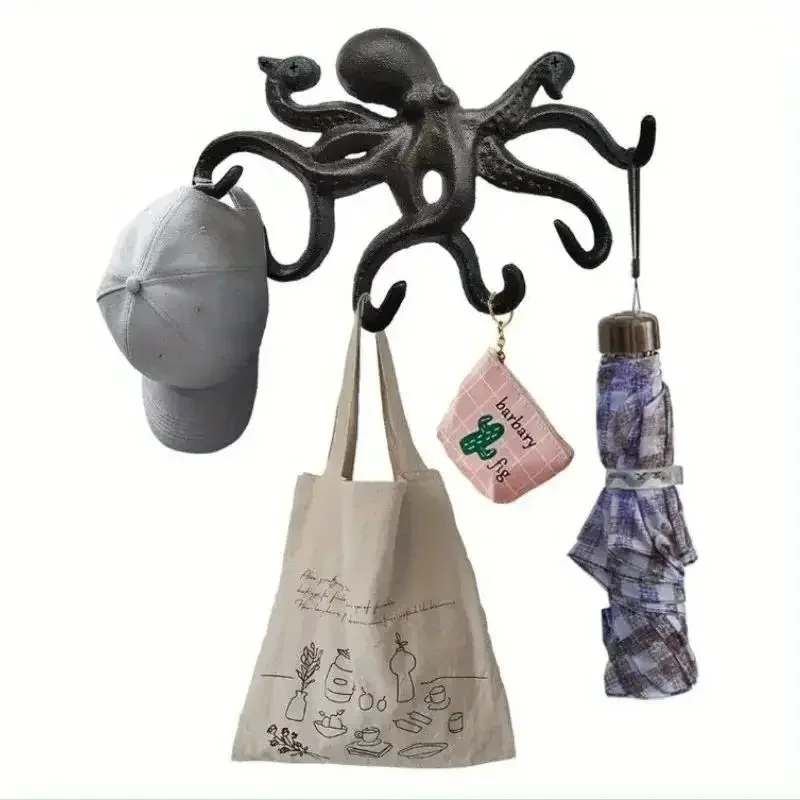 

Octopus Cast Iron Rack, Key Holder, 6 Hooks, Clothes, Hats, Towels, Keys, Living Room, Bathroom Decorative Hanging Shelf, on Sal