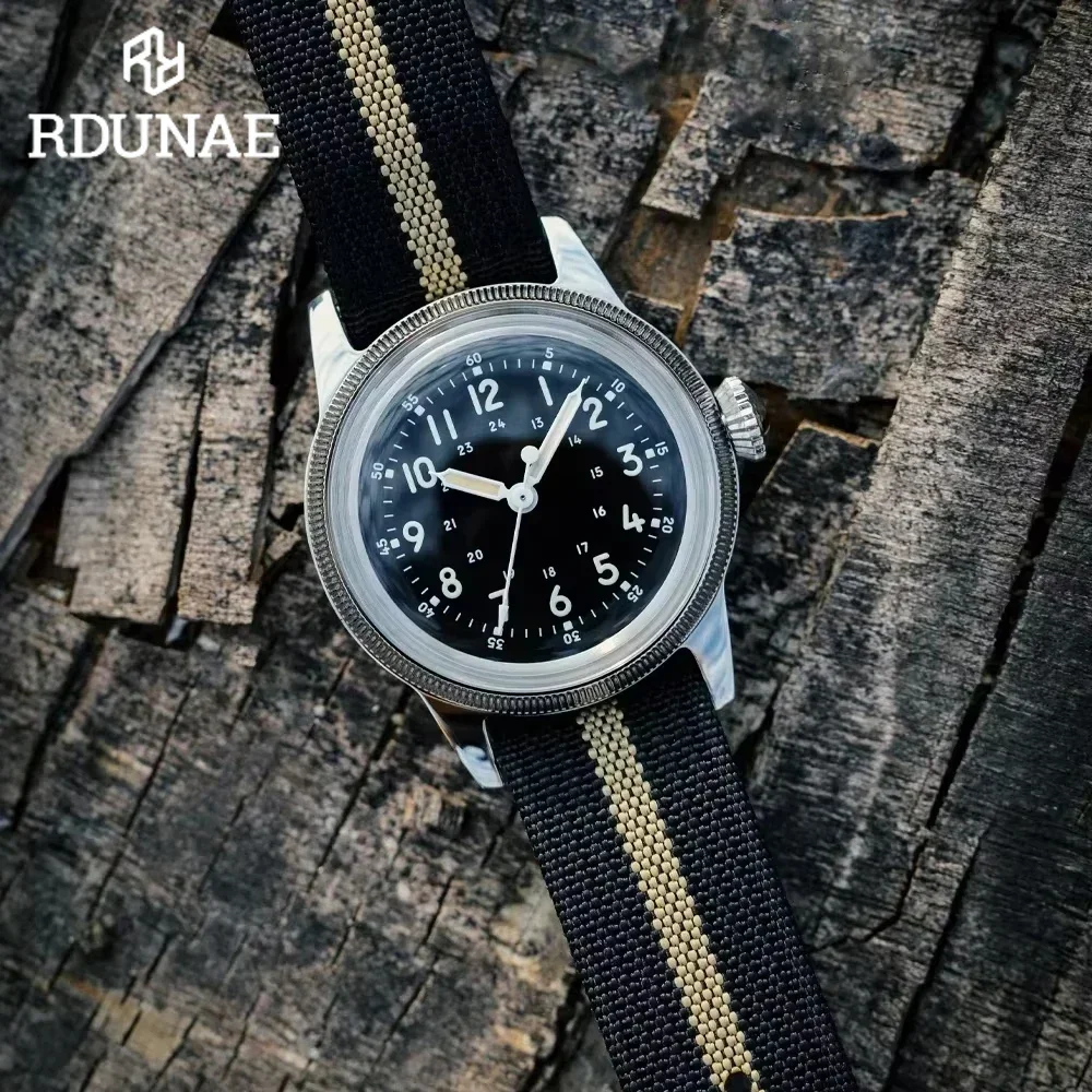 RDUNAE 2024New Vintage Military Men's Watch RA05 Super 2035 Stainless Steel nylon strap waterproof 10Bar Luminous reloj hombre