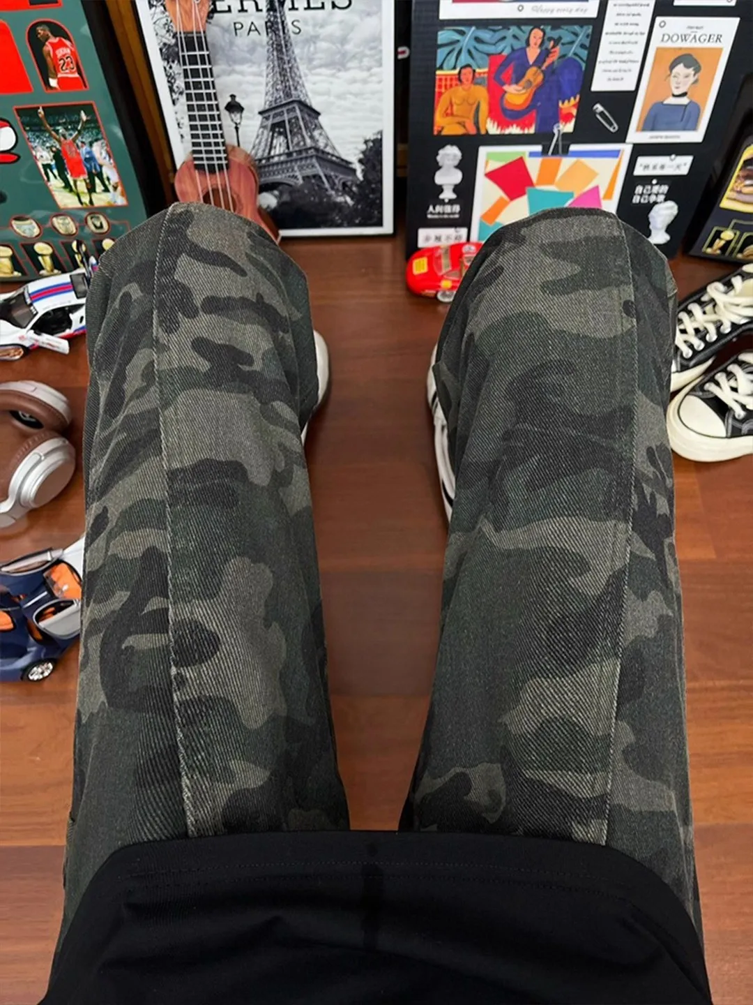 

American High Street Camouflage Thiened Fce Straight Leg Jeans Men's Autumn Winter Workwear Cleanfit Flared Pants