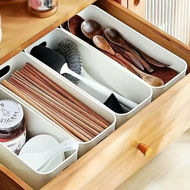 4 Stück weiße Kunststoff-Aufbewahrungsboxen – geeignet für Schublade, Regal, Kleiderschrank, Büro, Nachttisch – Aufbewahrung von Handyhüllen, Socken – platzsparend – Detail 6
