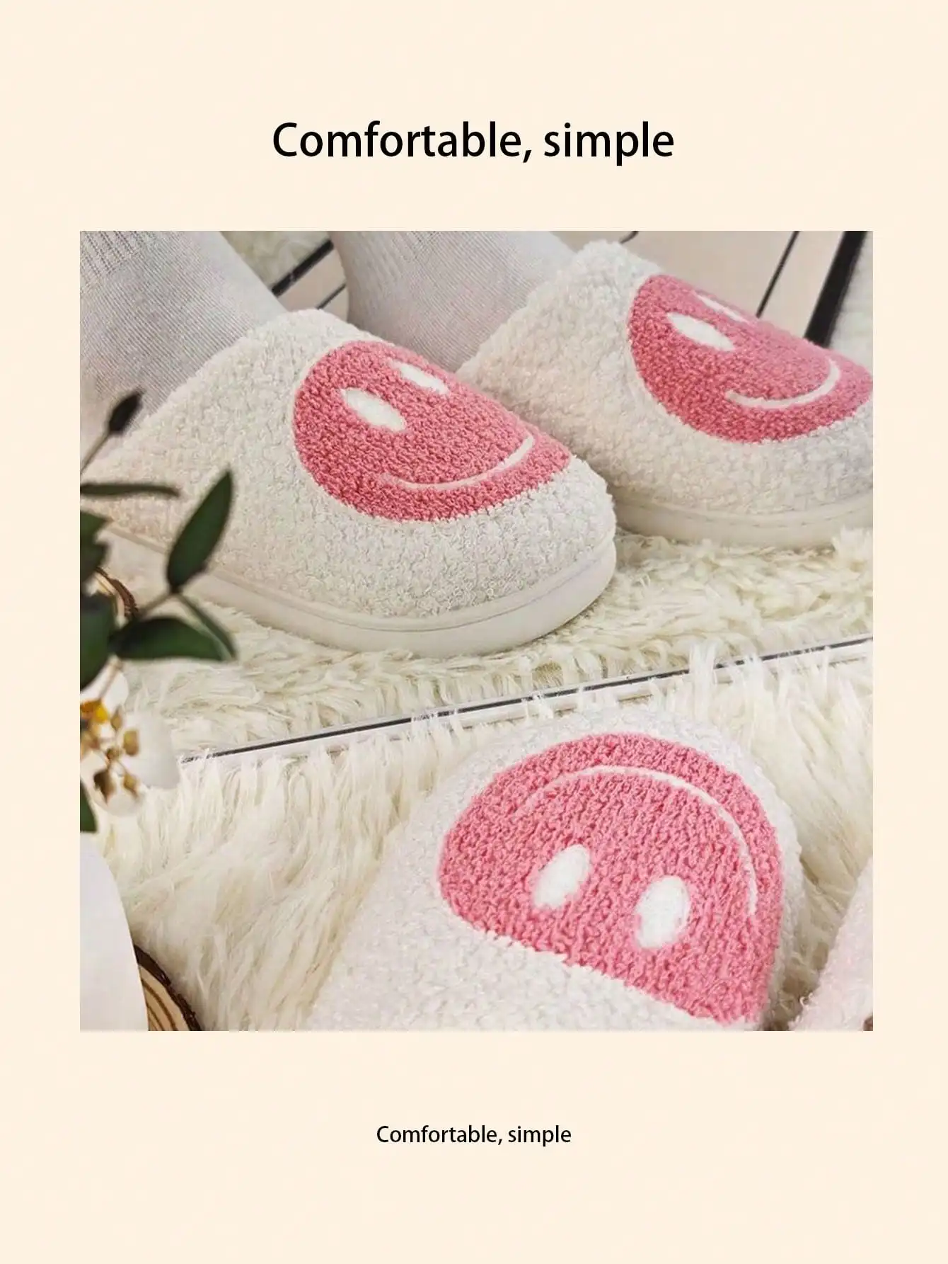 Home Slippers, Smiling Expression Fleece Slippers, Comfortable Floor Slippers, Clown Smiling Face, Indoor Thickened Warm Slipper