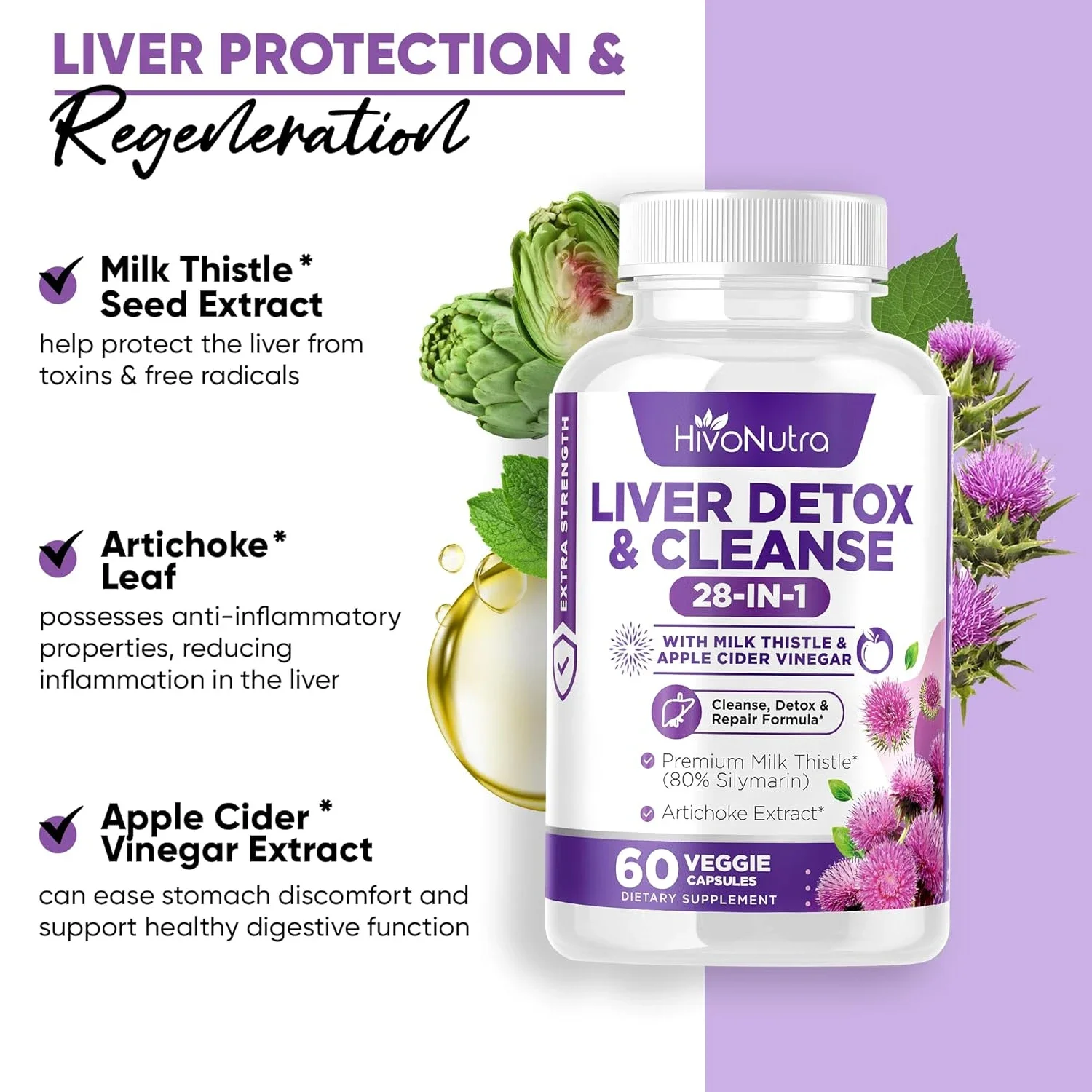 

Liver Detox & Cleanse - Milk Thistle, Dandelion, Helps Maintain Healthy Liver Function and Promotes Healthy Digestion