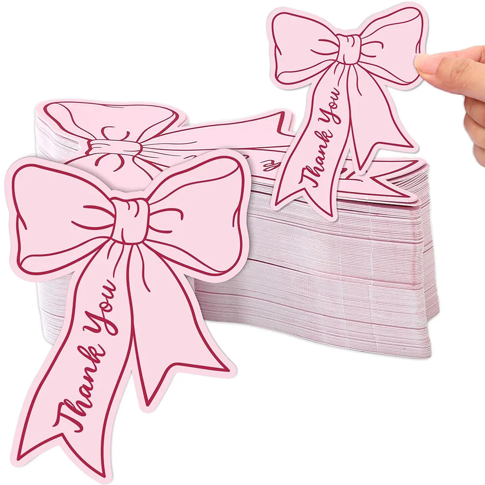 50Pcs Pink Bow Mini Thank You Cards 2.5x3.5 Inch Bowknot Small Business Notes for Stores Restaurants