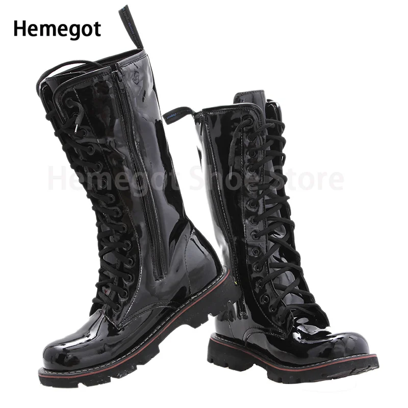 Tall Patent Leather Punk Boots Men\'s High Boots Korean Style Trendy Boots Large Size Men\'s Boots Men\'s Boots Cowboy High Boots