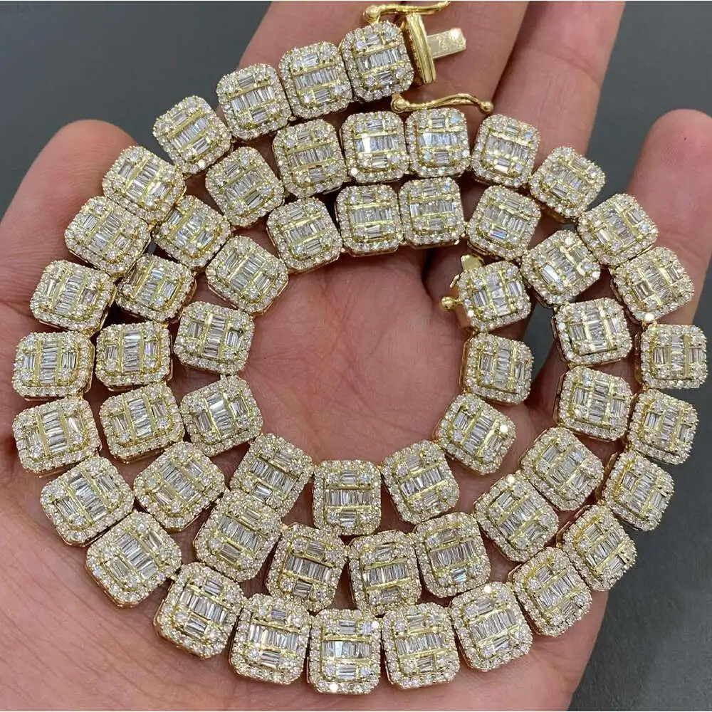 Luxury Jewelry 925 Sterling Silver Baguette Vvs Moissanite Diamond Iced Out Cuban Chain Link Necklace