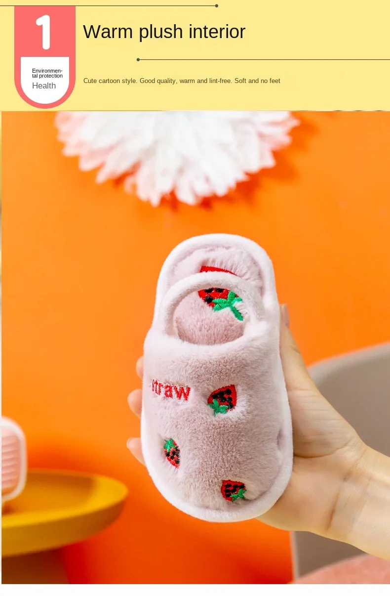 Kinder-Baumwoll-Hausschuhe, einfarbig, warm, für den Winter, für Jungen und Mädchen, mit Plüschfutter, für den Innenbereich, weiche Sohle, rutschfest, Baumwollschuhe. – Detail 5