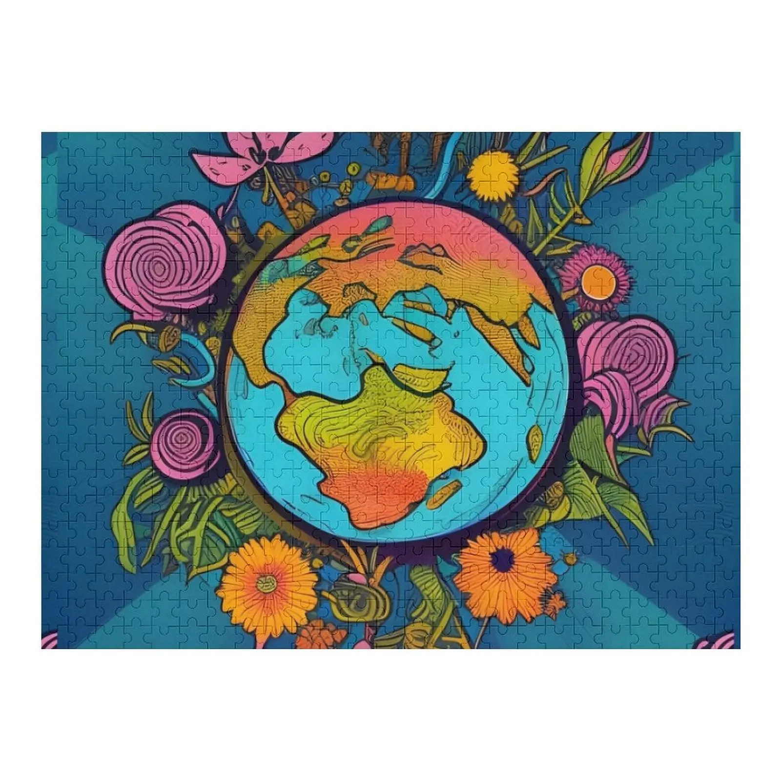 

Hippie Earth Jigsaw Puzzle Baby Wooden Personalized Gift Ideas Christmas Gifts Photo Custom Puzzle
