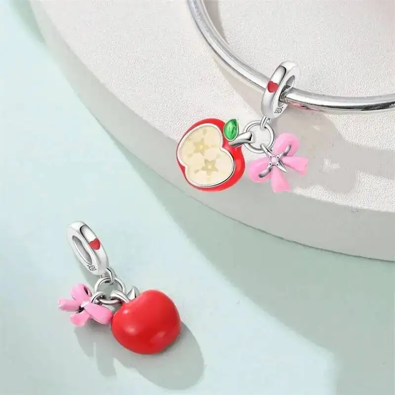 New 2026 925 Silver Fruit Cherries Charms Minnie Bow Bead Fit Bracelet Necklace For Women Pendants DIY Jewelry Gifts wholesale view 4