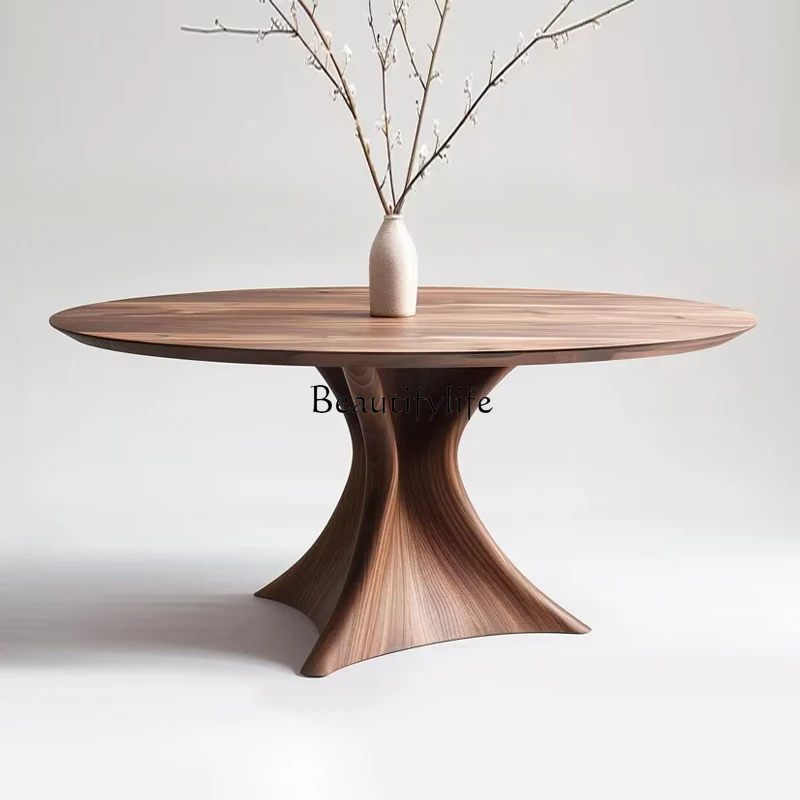 

Walnut high-end dining table medium ancient style all solid wood round table small apartment household