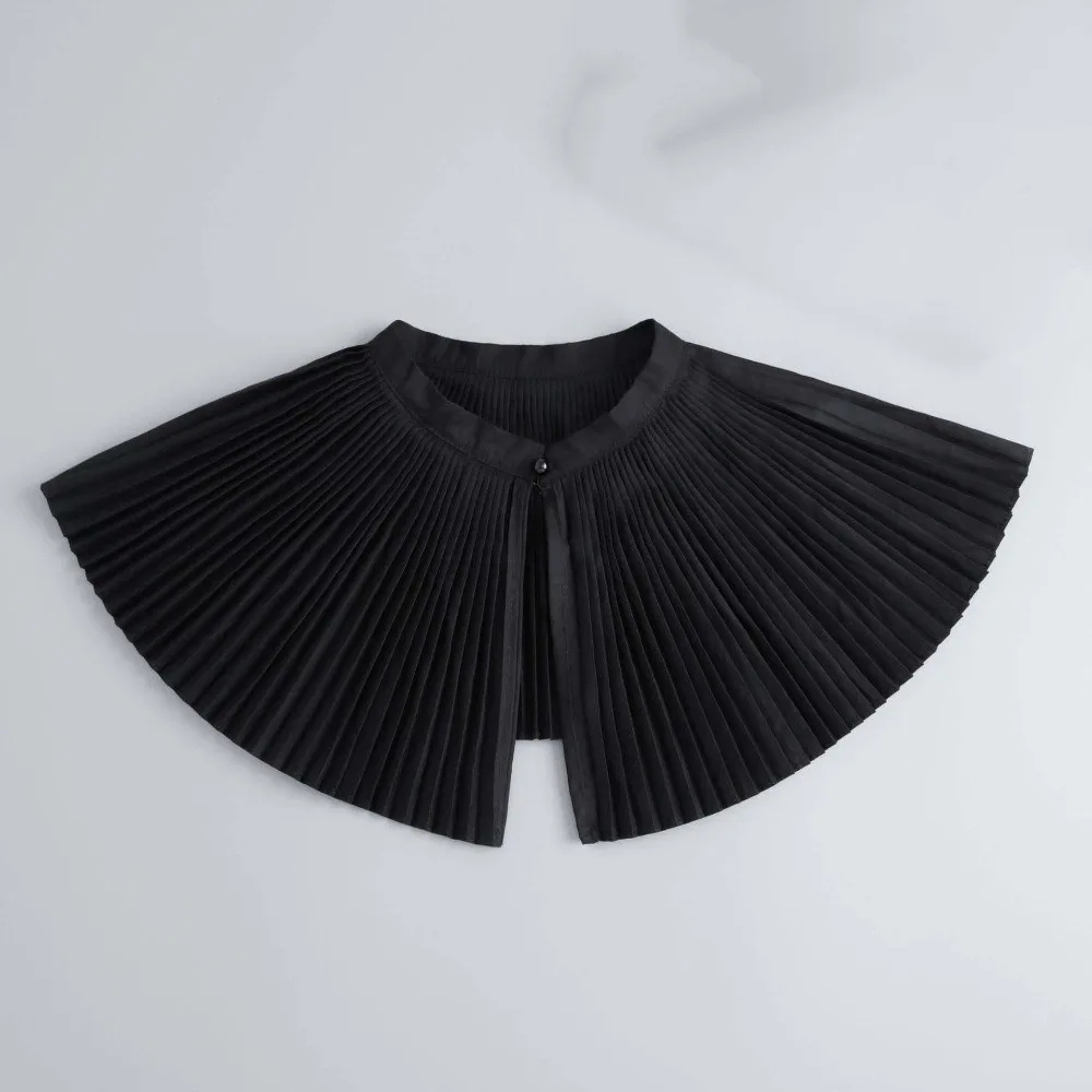 Detachable Dual-piece Set Organ Pleats Fake Collar Adjustable Ribbon Tie Skin-friendly Breathable Chiffon Short Wrist Cuffs