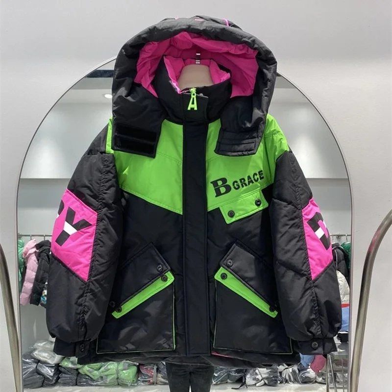 Jaqueta puffer curta feminina, casaco de baixo, Parka com capuz, roupa de neve, grossa, casual, streetwear brilhante, inverno