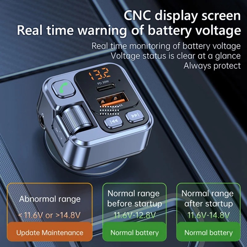 Car FM Transmitter Modualator Bluetooth Car MP3 Player USB Type C PD30W Car Charger Handsfree