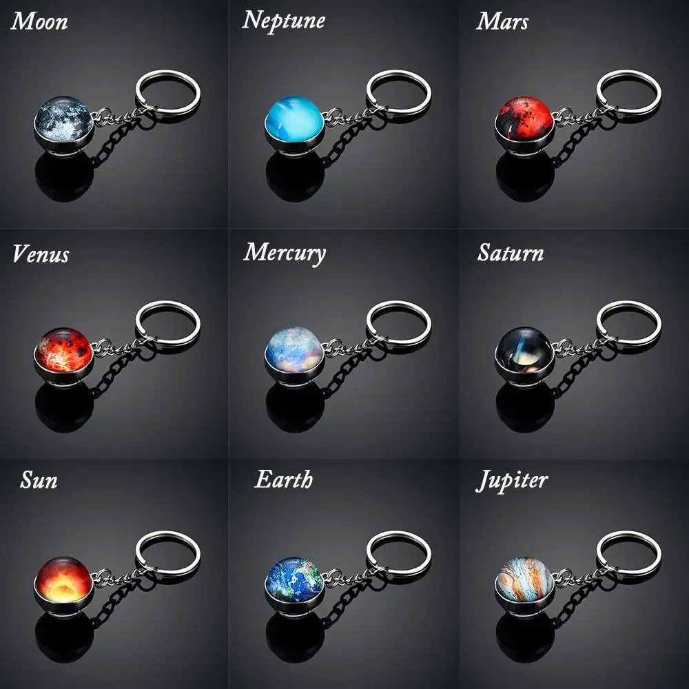 Solar System Planet Keyring Galaxy Nebula Space Double Side Glass Ball Keychain