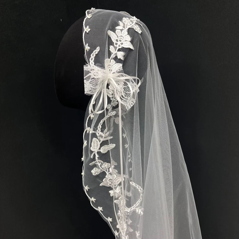 1.5x1.5m White Lace Bow Headband, Niche Romantic Floral Wreath, Vintage Design, Bridal Headwear Accessories