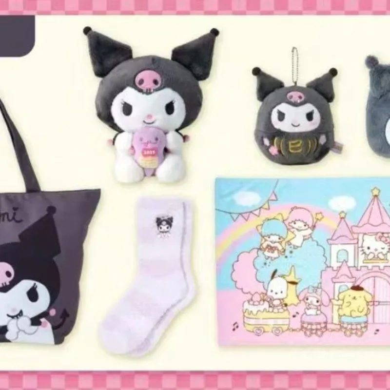 Sanrio Japan 2025 Limited Edition Lucky Bag 6-Piece Set Melody & Kuromi Socks Plushies Keychains and Floor Mat Anime Plush Toys