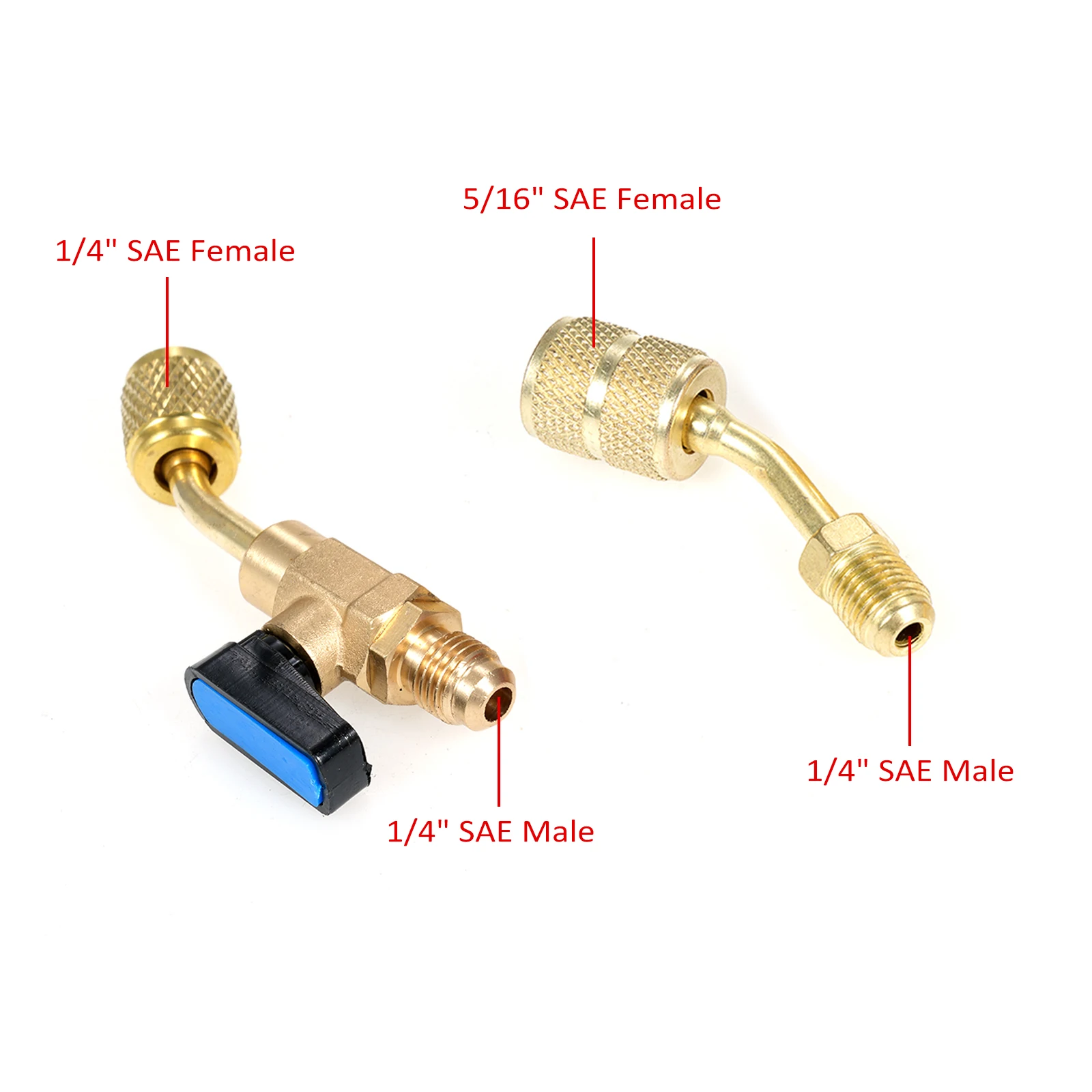 AC Refrigerant Angled Shut-Off Ball Valve OEM Replacement 1/4In R410A R134A R22 HVAC Valve With 5/16To1/4 Flare Adapter