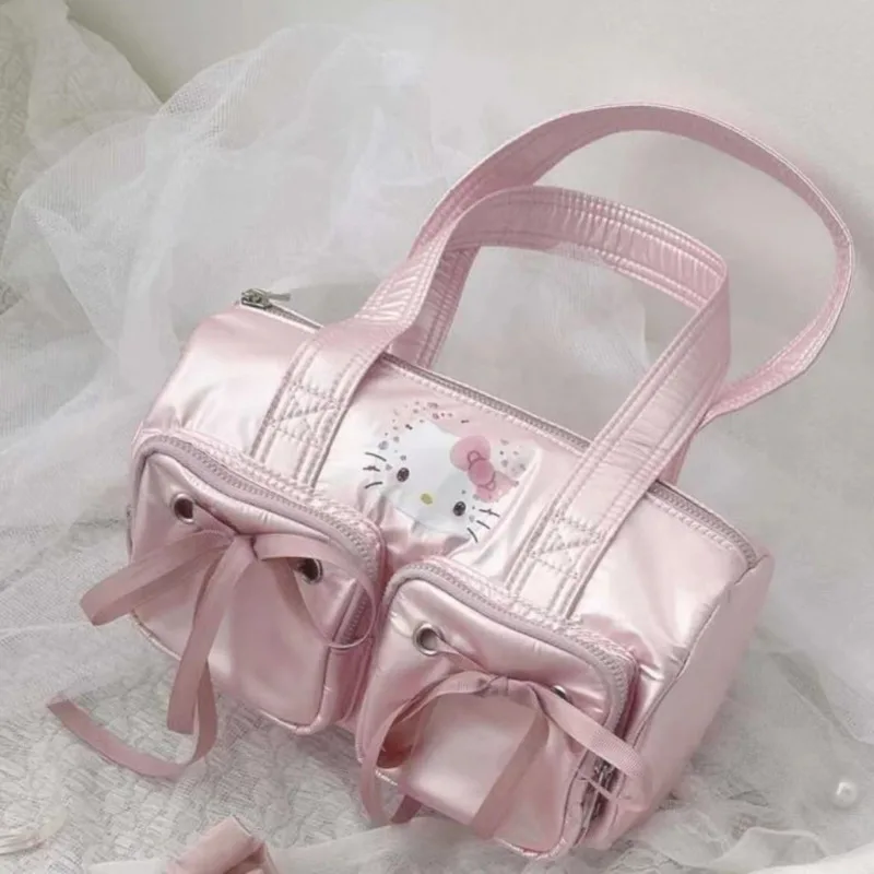 

Kawaii Hello Kitty Bow Tote Bag Корейский стиль Милая девушка Простой дизайн Розовая сумка на плечо Портативная пригородная сумка большой вместимости