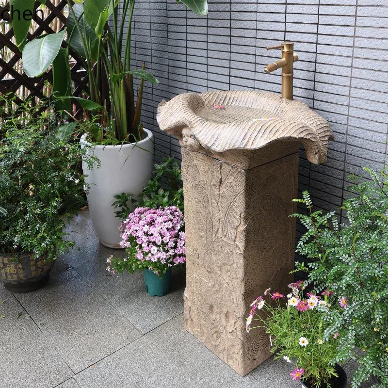 YXY outdoor courtyard column wash basin new Chinese balcony floor washbasin villa yard retro creative wash basin