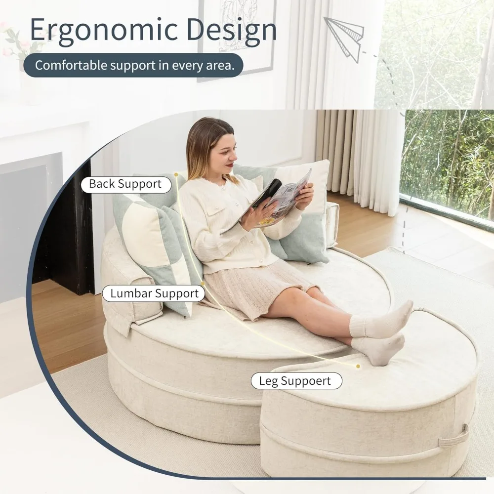 كرسي كبير جدًا مع مسند و5 وسائد، صالة تشيس دائرية مريحة للقراءة الداخلية، كرسي زاوية غرفة المعيشة Readi #4