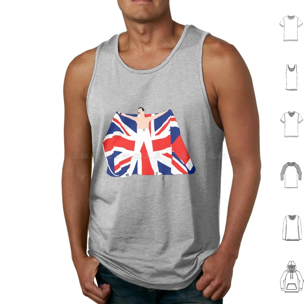 Patriotic Fred Tank Tops Vest Sleeveless Queen Q Freddie Brian May Roger Taylor John Deacon Deacy Her Majesty Live Aid Retro