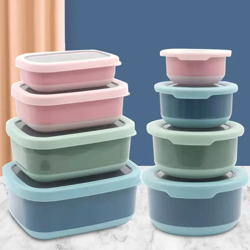Multi-Capacity 304 Stainless Steel Crisper With Cover Band  Lunch Box Food Seal Refrigerator Preservation Sub-Bowl Kimchi Box