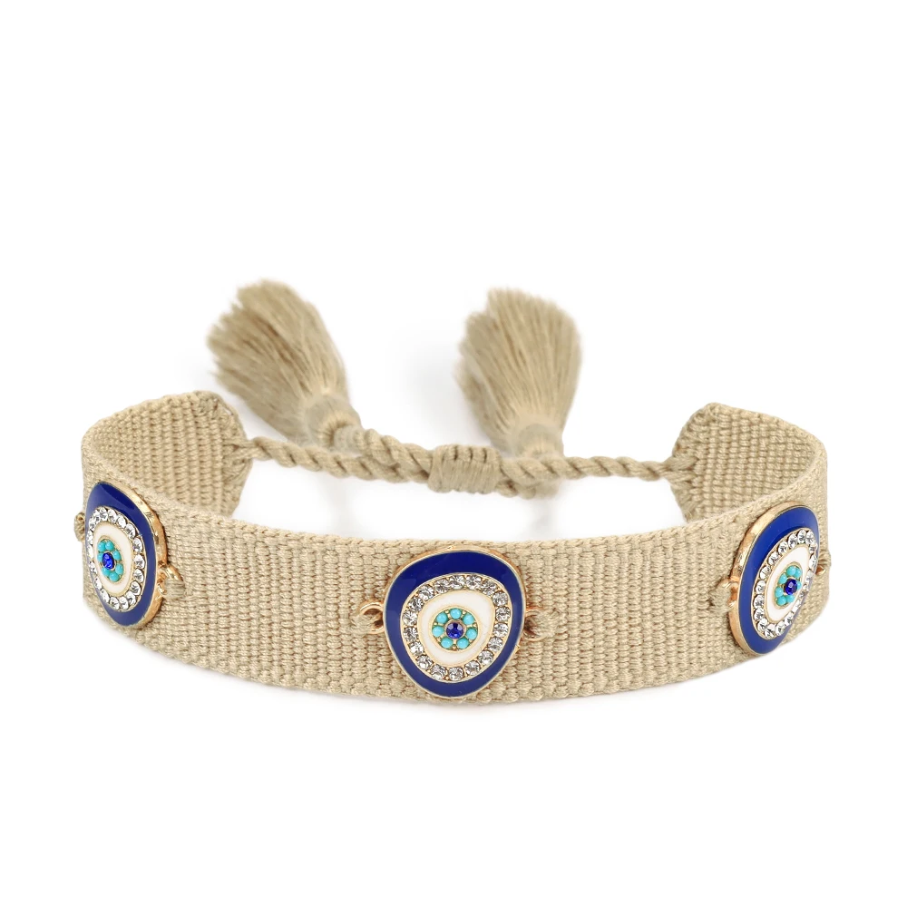 Blue Evil Eye Bracelet Charm Vintage Woven Adjustable Bracelet