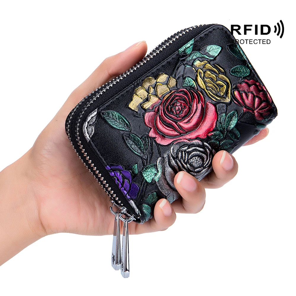Coloured drawing or pattern of cattle pickup package more large capacity for rfid radio frequency scanning double zipper multi-f