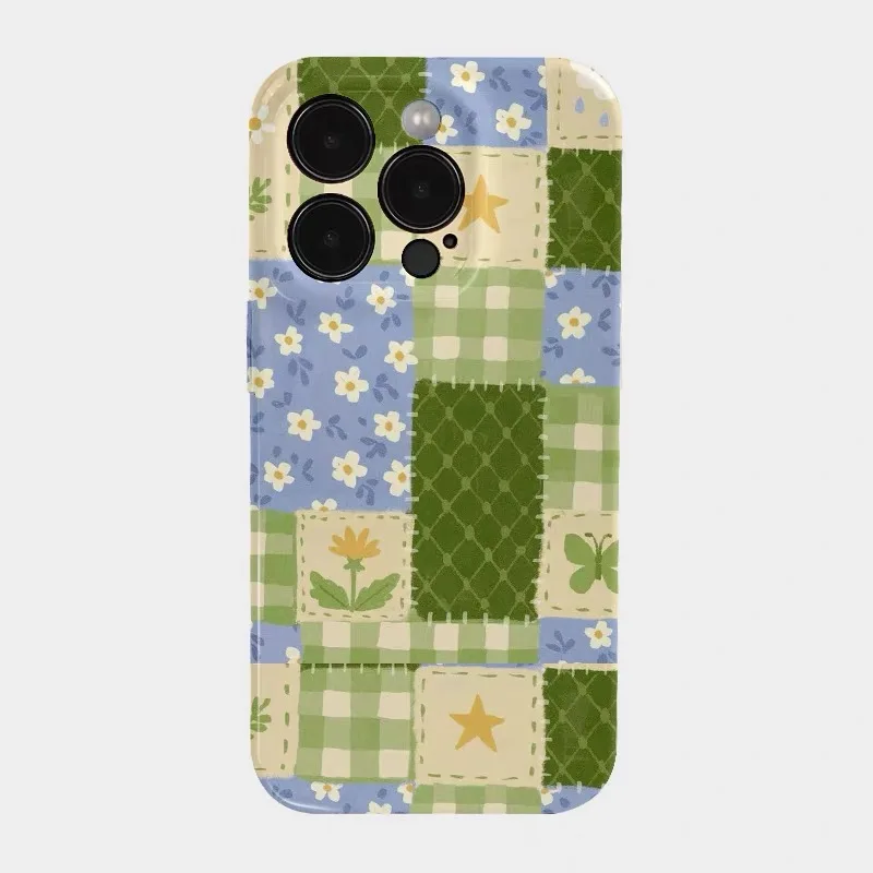 

Ins Green Splicing Flower Art Case for IPHONE 17 16ProMax 15 14 13 12 11 PRO Plus Acrylic TPU Two in One Magnetic Phone Cases