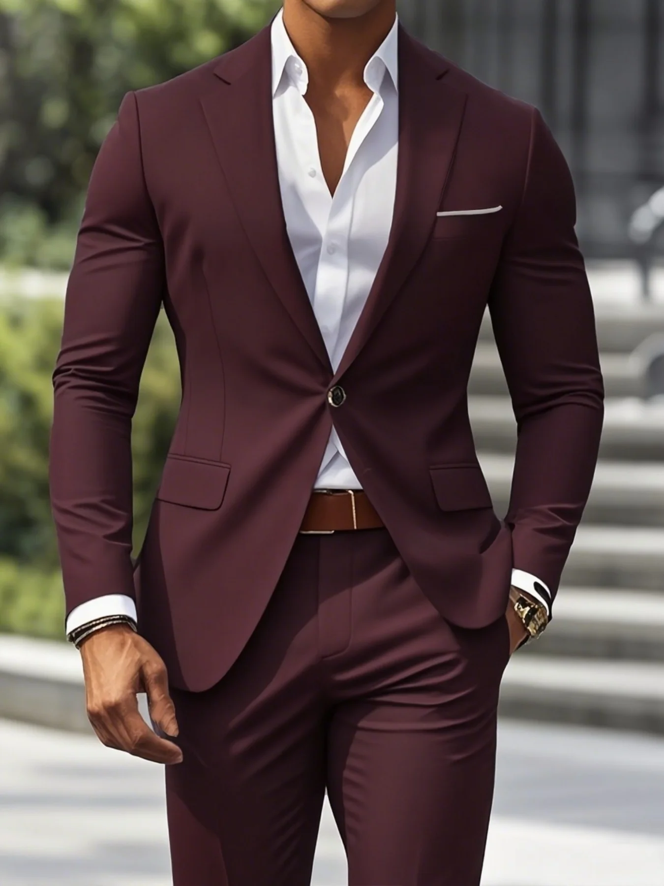 

2pcs Men's Premium Suit Set, Jacket And Trousers, High-End Design for Groom, Wedding, Party And Prom