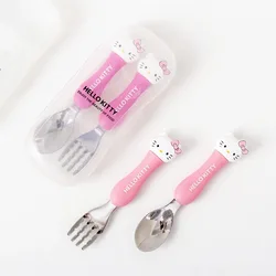 Sanrio Hello Kitty Cartoon Anime Character Cute Portable Children's Tableware Spoon Fork Three-piece Set Girl Holiday Gift