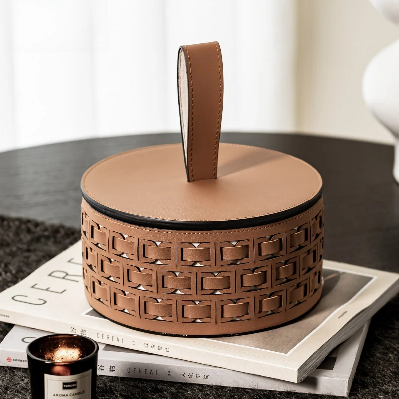 

Leather Storage Basket with Lid Dustproof Makeup Organizer for Living Room Minimalist Coffee Table Desk Caddy Home Decor Box