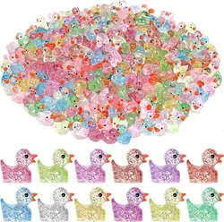 50 Pcs Luminous Mini Resin Ducks Glitter Miniature Figures Tiny Ducks for DIY Fairy Garden Micro Landscape Aquarium Plants Decor