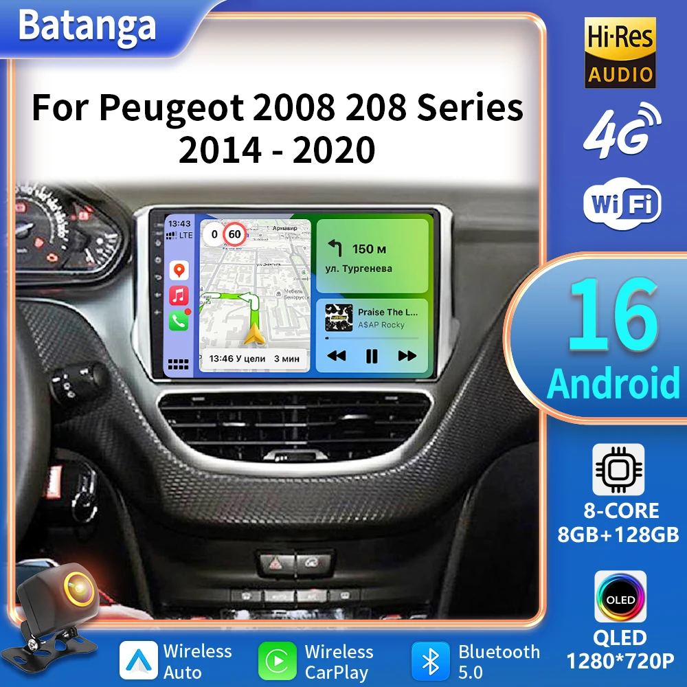Android GPS Car Radio For Peugeot 2008 208 Series 2012-2018 Autoraido Stereo Navigation GPS Multimedia Video Carplay DVD Batanga