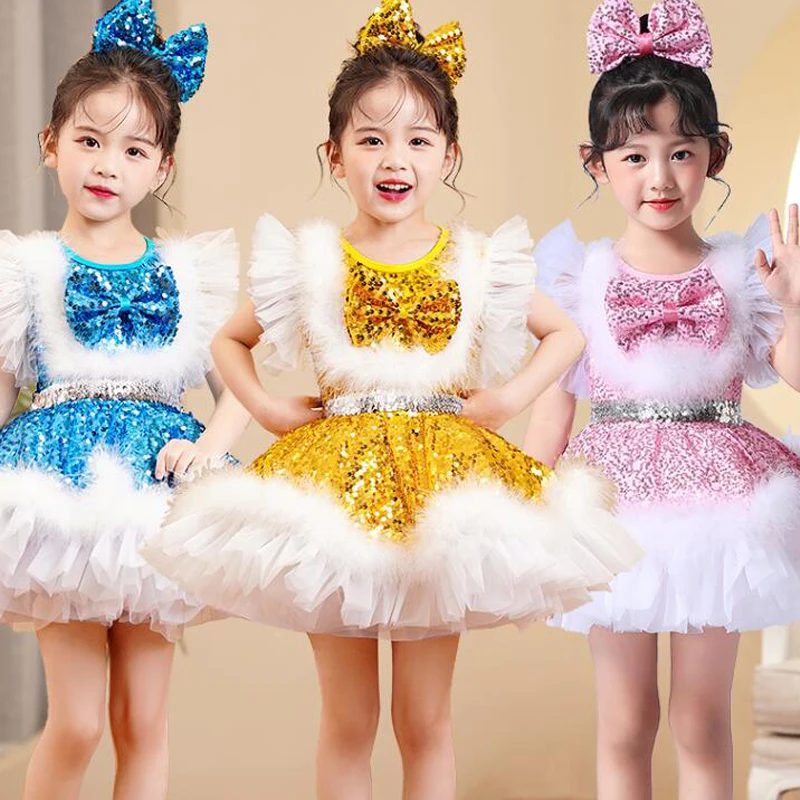 

Girls Ballroom Clothing Sequined Dancing Clothes TUTU Dress Kids Jazz Dance Costume Stage Wear Toddler Childern Princess Dress