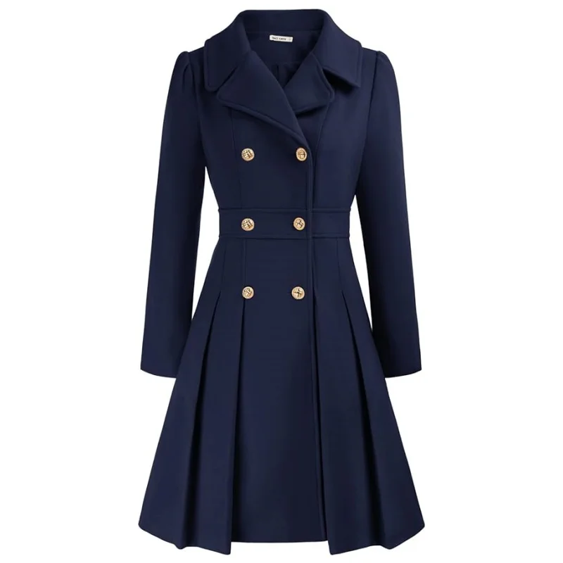 Women\'s Autumn Coat Wool Blend Solid Lined Coats Outerwears Female Jackets Double Breasted Lapel X-length Women\'s Overcoat