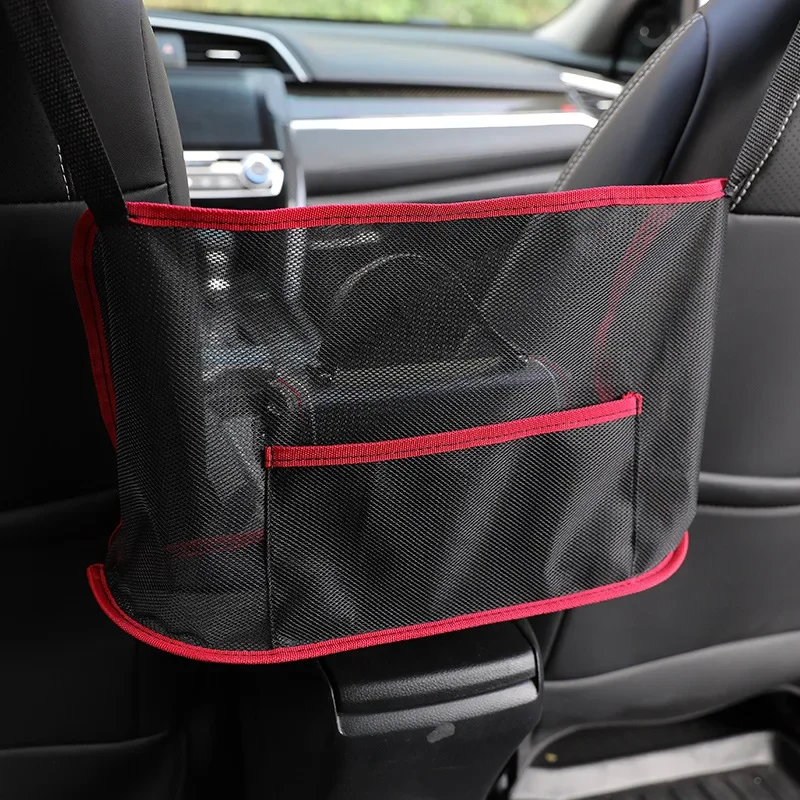 Large Capacity Car Seat Net Pocket Handbag Purse Holder Mesh Back Pouch Between Seats Storage Bag Organizer Car Accessories