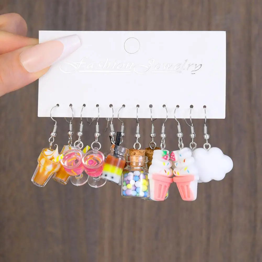 Geometric Design Earrings Adorable Cartoon Earrings Set with Fun Drinking Bottle Shapes Sweet Food Colors Acrylic Hook for Women