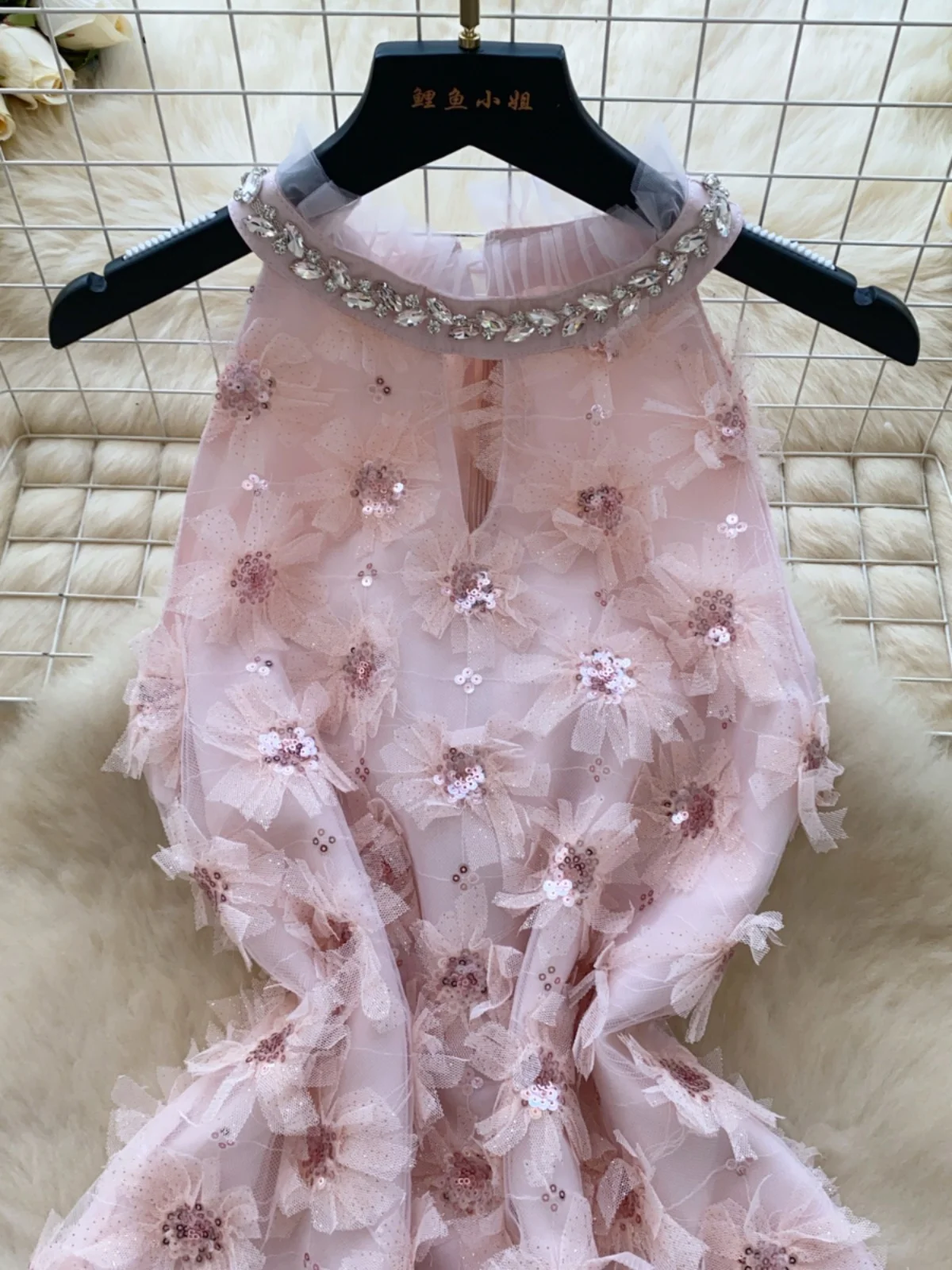 

Korean Sle Heavy Work Sequin Flower Svel Ne Hanging Waist A-Line Dr Women's Mid-Length Skirt Dr Commute