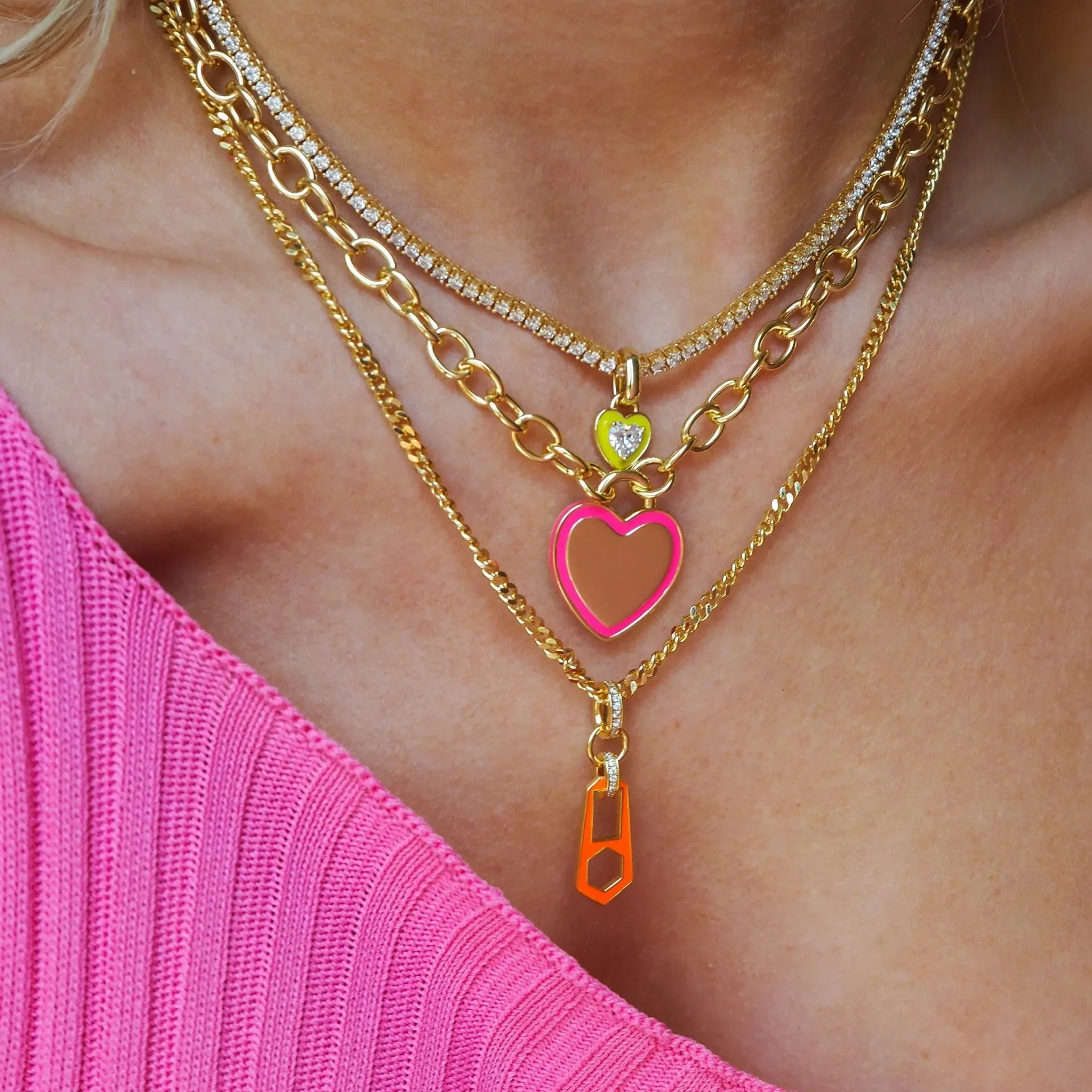 Luxury Sparkling Rhinestone Love Heart Necklace for Women Girls Box Chain Pink Zircon Choker Gift 2026 Trend Jewelry Accessories