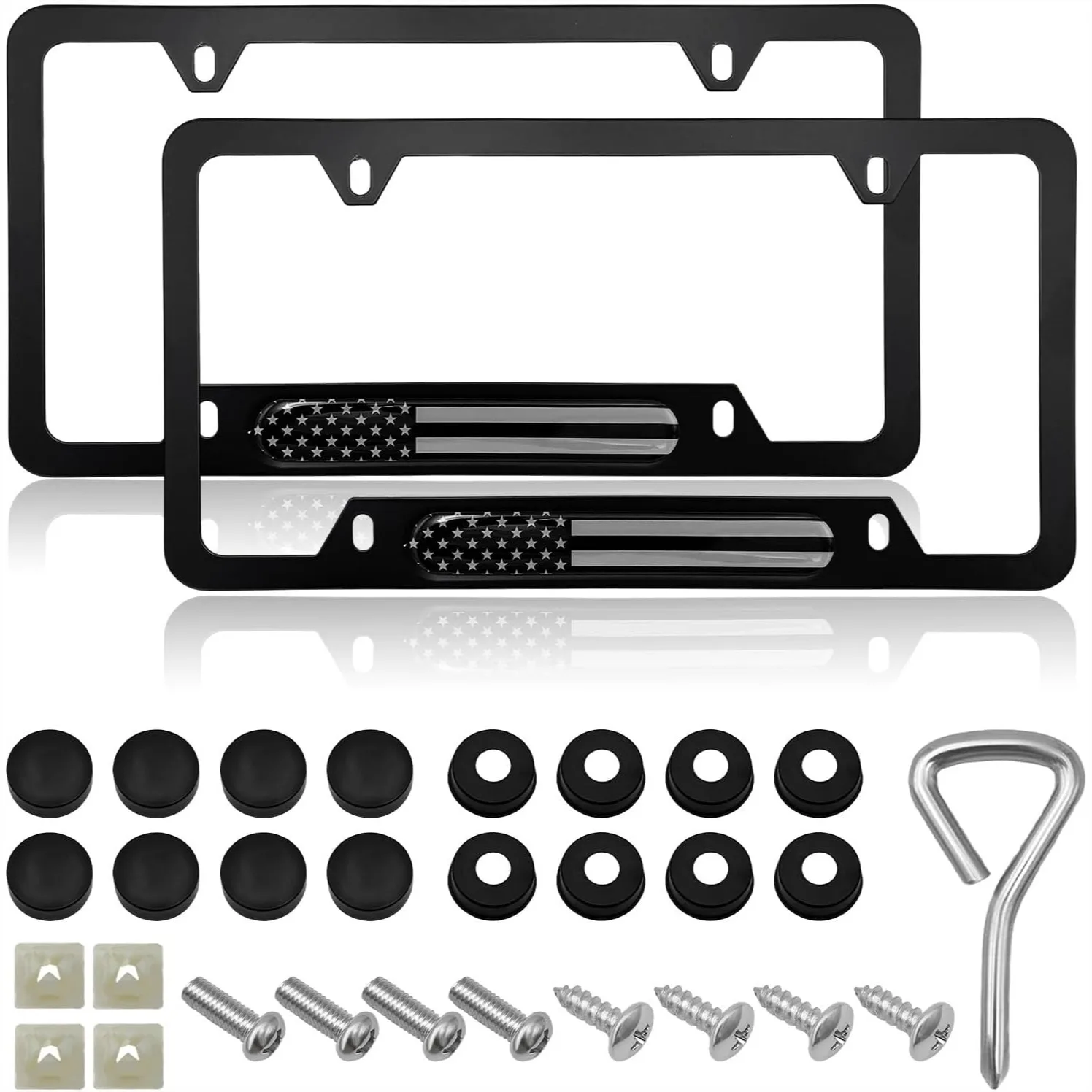 

2 PCS Flag License Plate Frame, American Flag Stainless Steel Auto Plate Cover, Vintage Rust-Proof Vehicle License Plate Holder