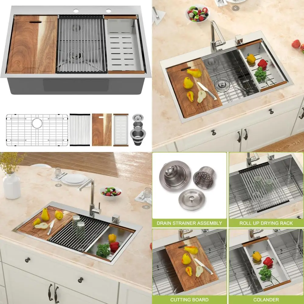 

33 Inch Topmount Stainless Steel Single Bowl Kitchen Sink with 16 Gauge and 9 Inch Depth