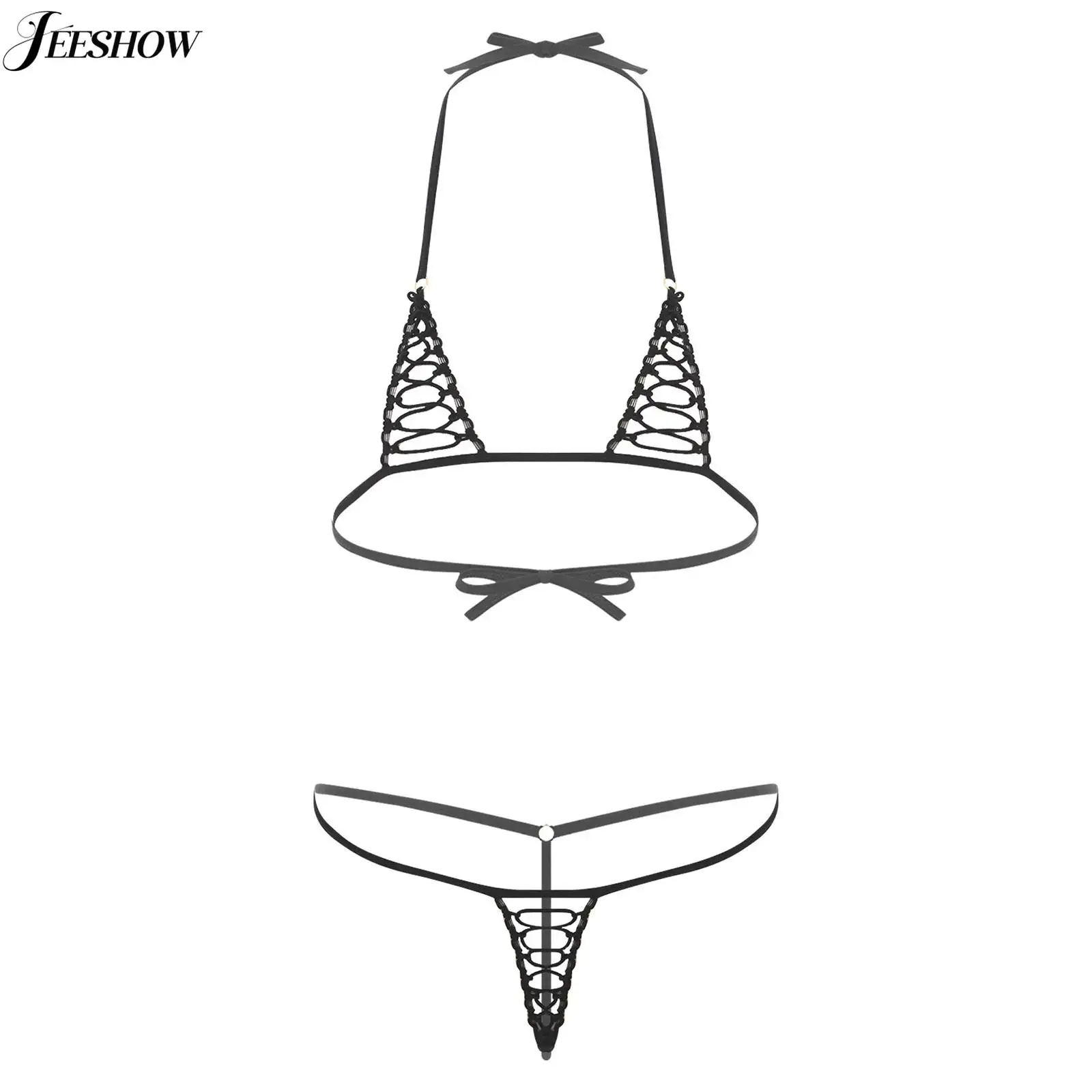 

Womens Sexy See Through Lingerie Set Lace Trim Hollow Out Bikini Bra woyj T-back Thong Underwear 2 Piece Lingerie Suit Nightwear