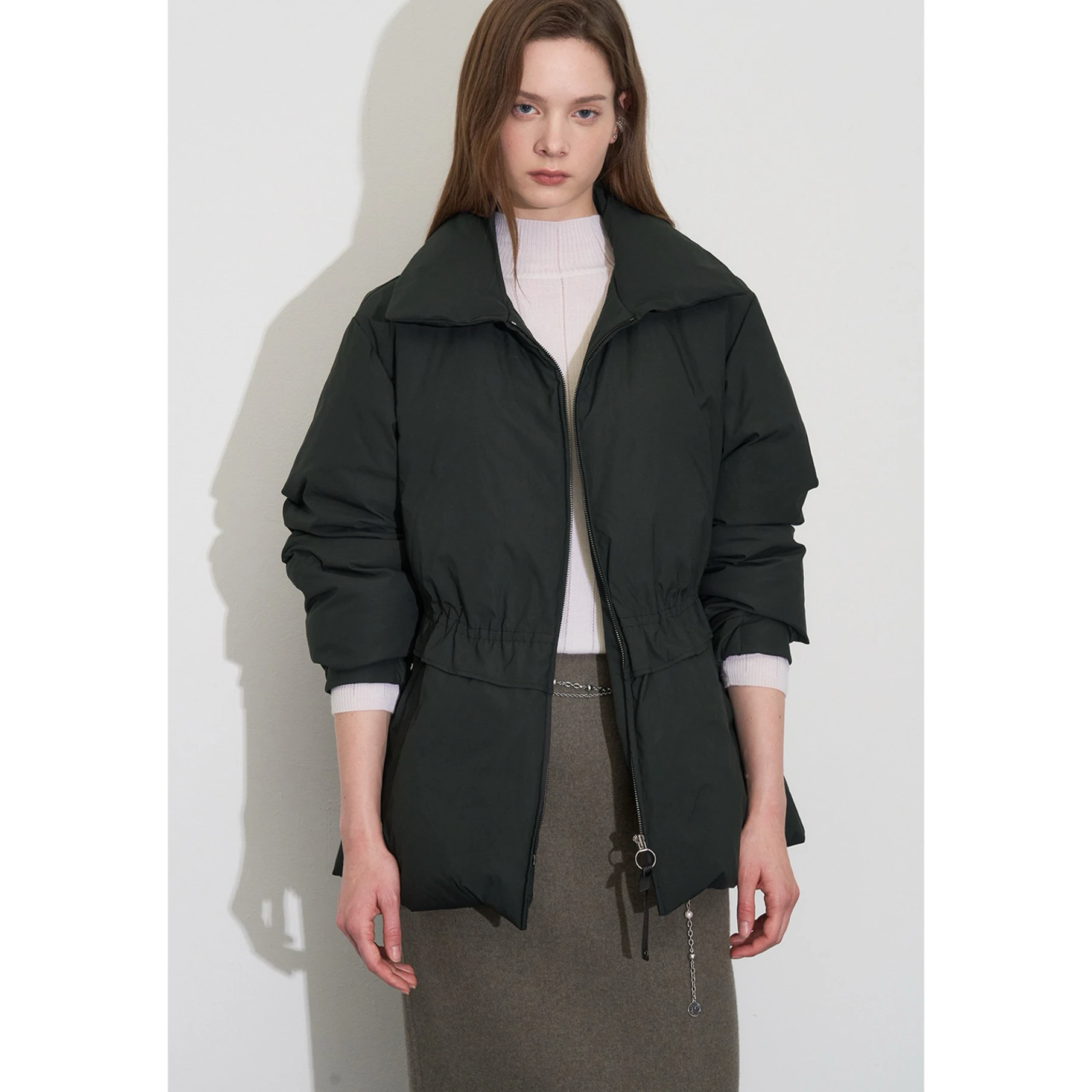 OBZ25 Winter ort Quilted Jaet Detachable Real Mink Fur Collar Waist-Cinching Slimming Versatile Women's Faion Outerwear