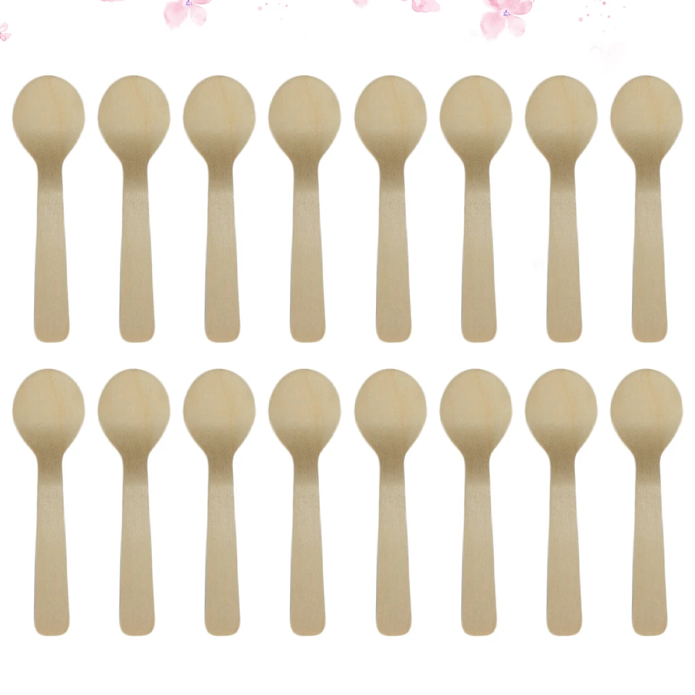 

100 Pcs Wooden Spoon One-time Use Disposable Ice Cream Scoop Strong Stable Modern Kitchen Barware Safe Materials
