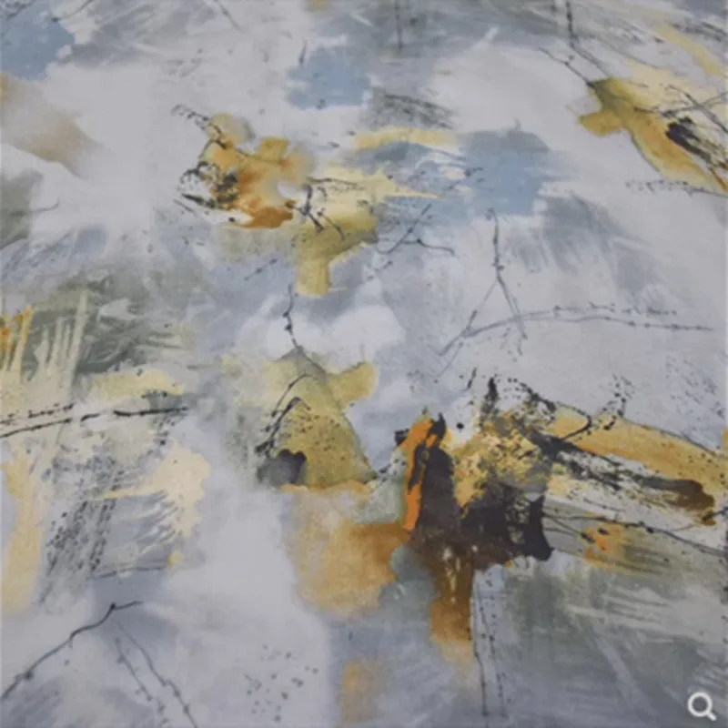 Elegant Grey Abstract Oil Painting Wind Chiffon Fabric for Spring and Summer Dress, Thin Cloth, Soft, No Transparent, T2050