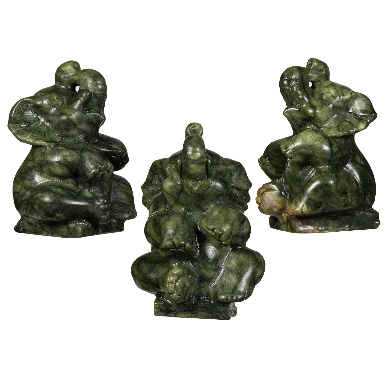 TUMBEELLUWA Hand Carved Elephant Figurine, Green Jade Trunk Up Elephant Stone Statue Sculpture Animal Lucky Totem For Home Decor