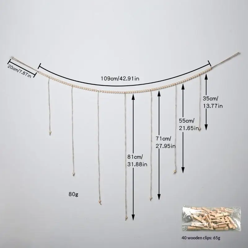 

Wooden Bead Garland Boho Wall Hanging Hanging Photo Display For Bedroom Living Room Dorm Party Decor Teen Girl Gifts