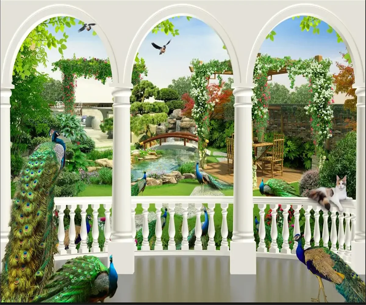 Custom Wallpaper Chinese style peacock forest background wall Murals living room bedroom hotel decoration painting 3d Wallpaper